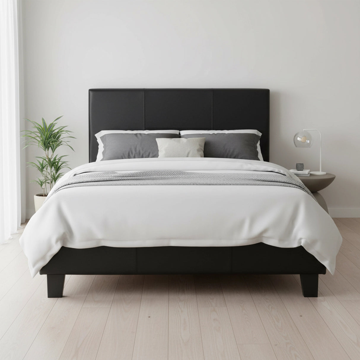 King Single PU Leather Bed Frame Black