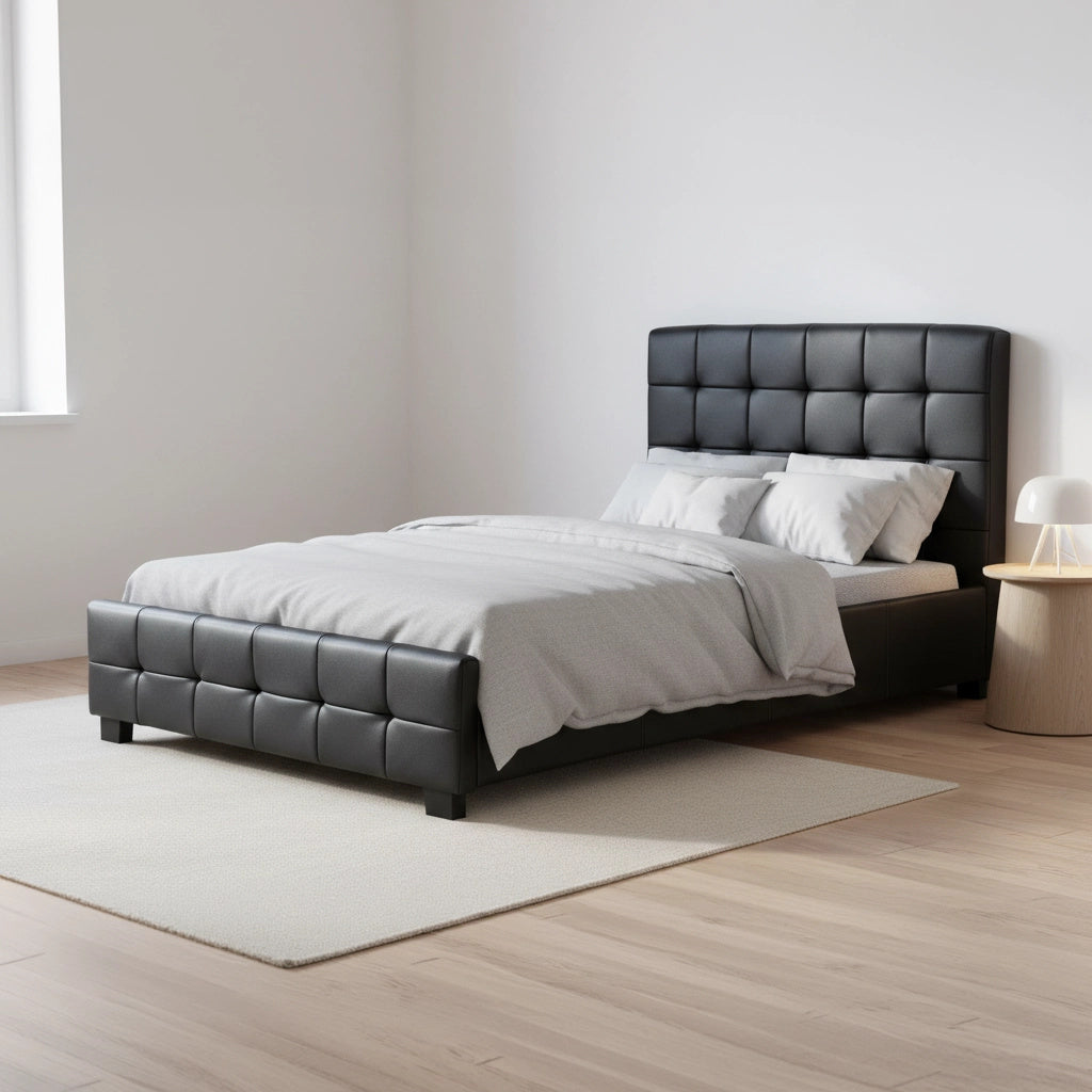 King Single PU Leather Deluxe Bed Frame Black