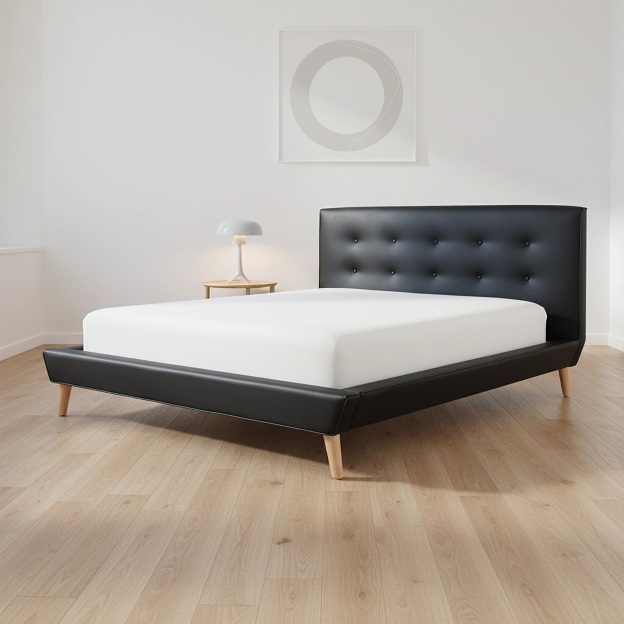 Queen PU Leather Deluxe Bed Frame Black