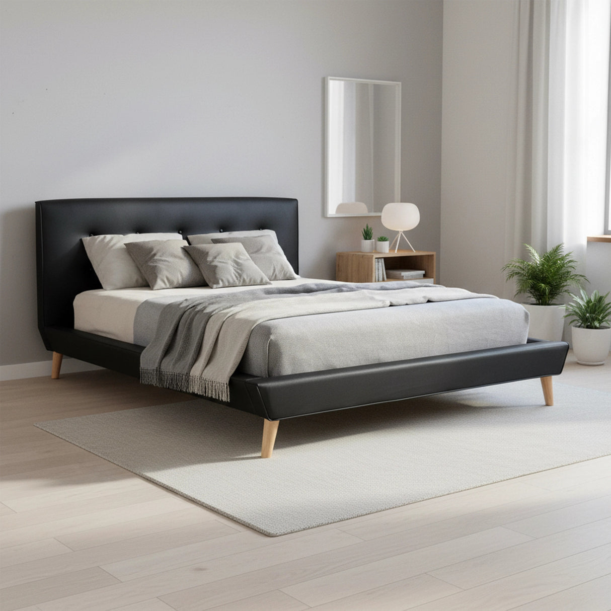 Queen PU Leather Deluxe Bed Frame Black