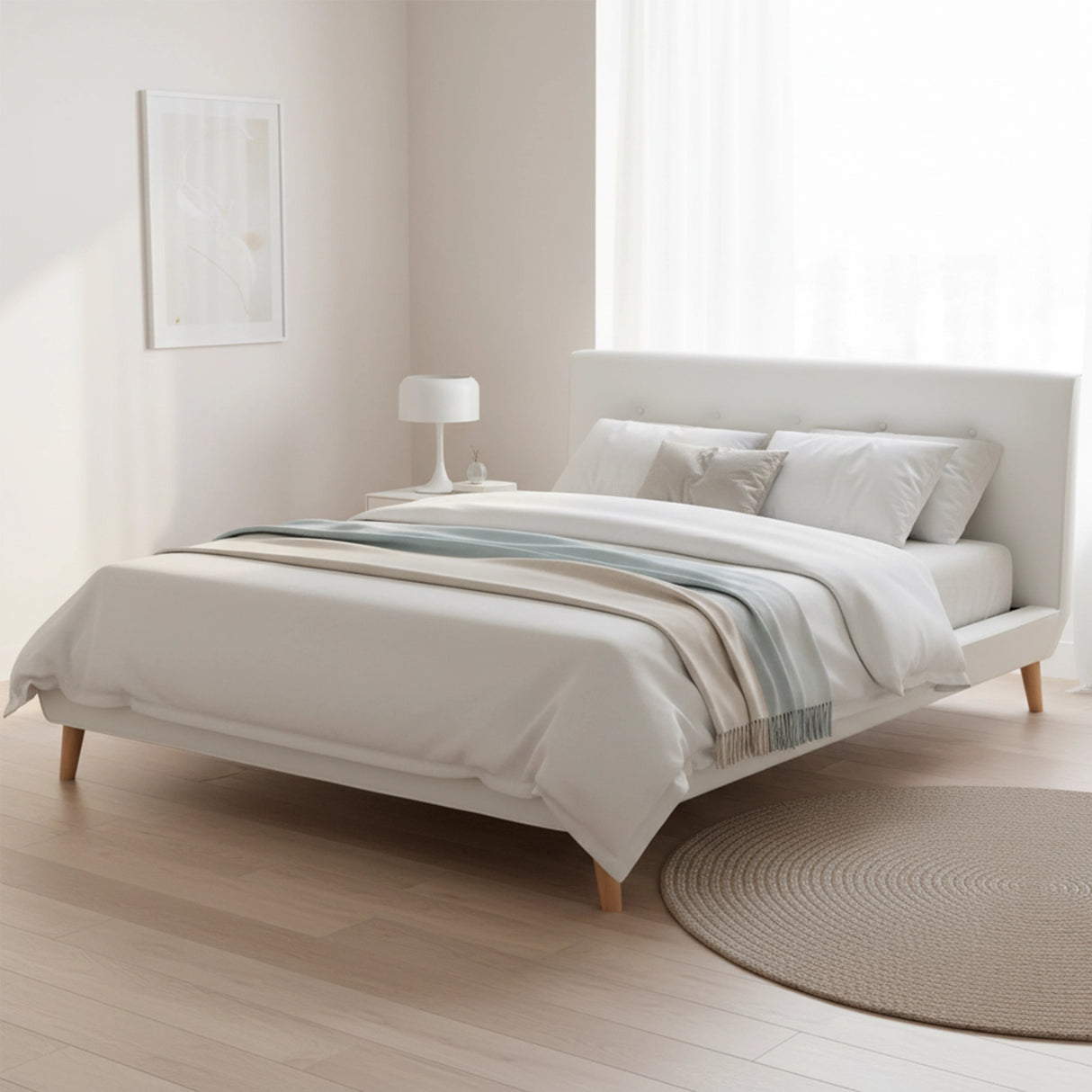 Queen PU Leather Deluxe Bed Frame White