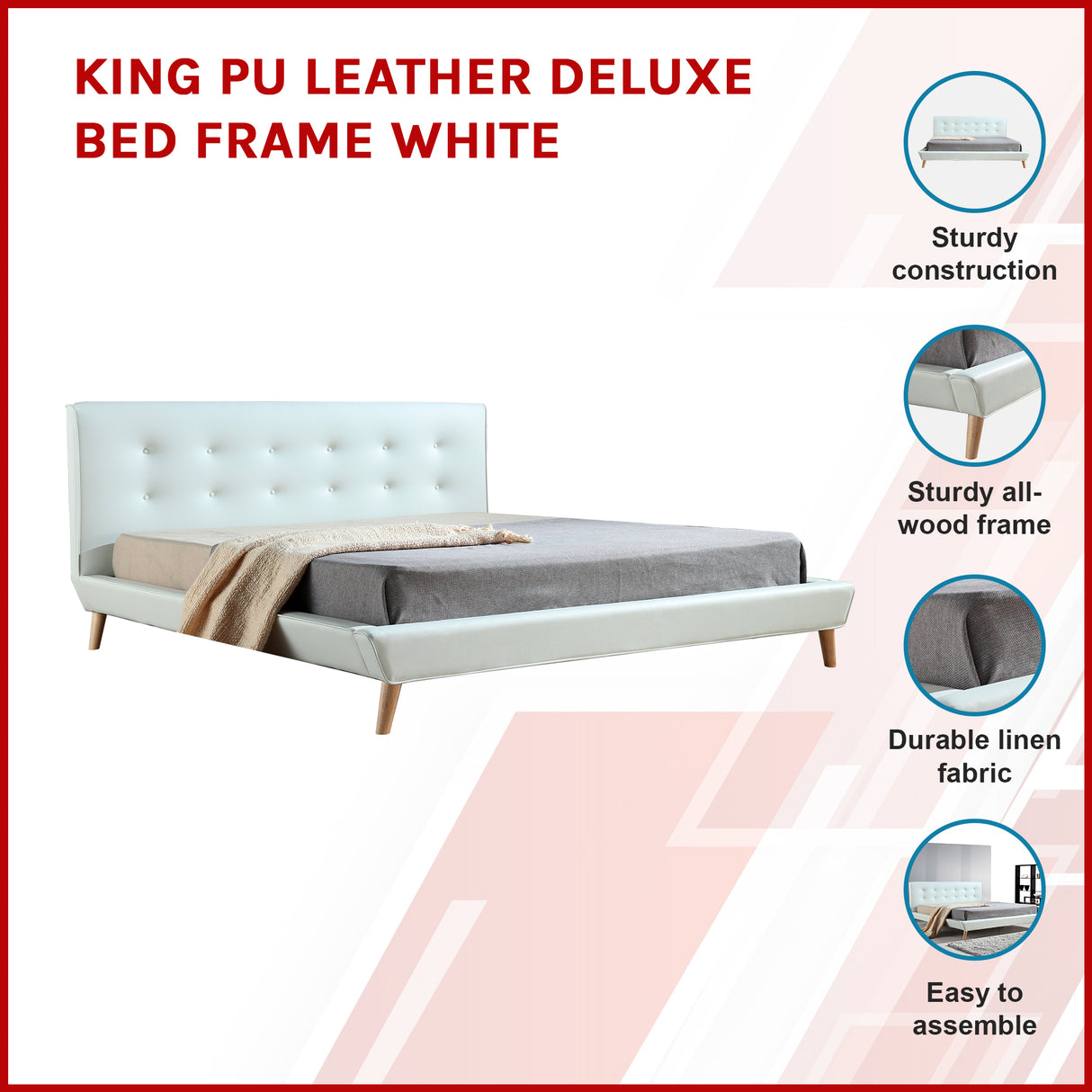 King PU Leather Deluxe Bed Frame White