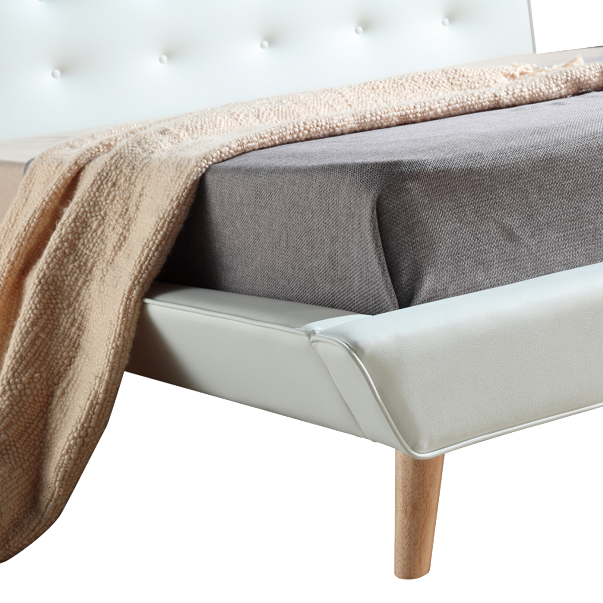 King PU Leather Deluxe Bed Frame White