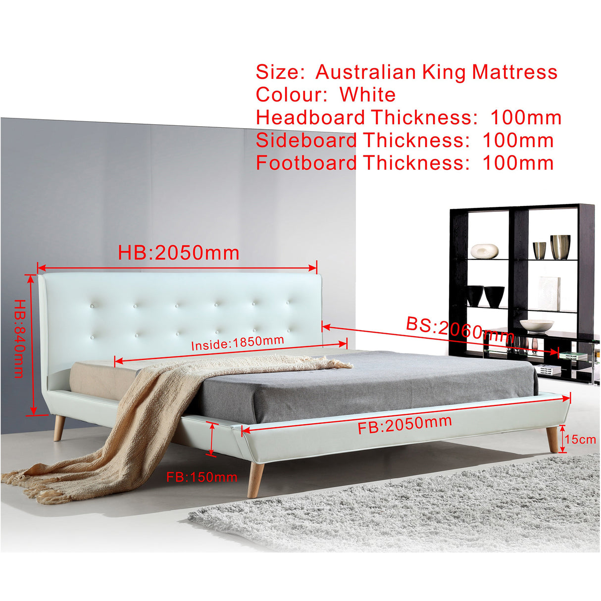 King PU Leather Deluxe Bed Frame White