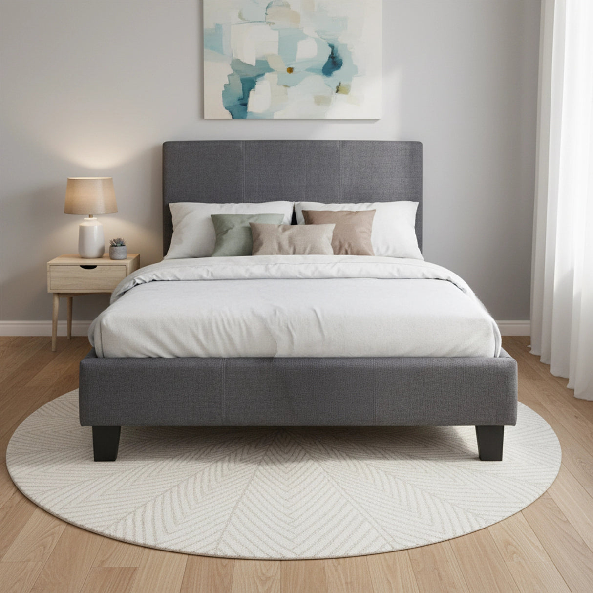 King Single Linen Fabric Bed Frame Grey
