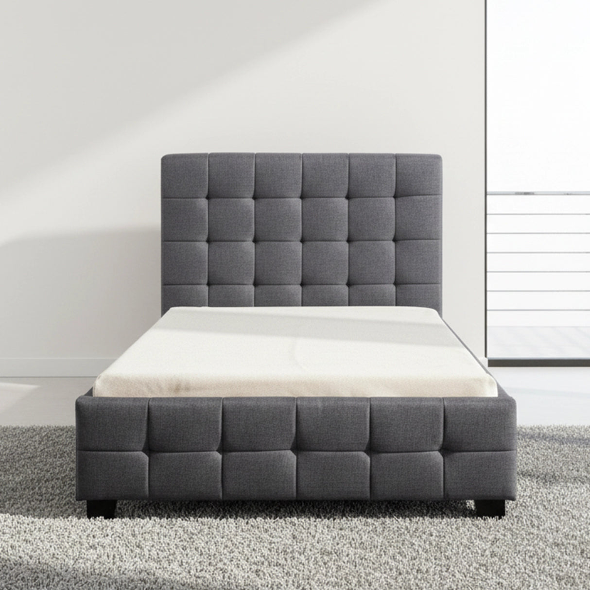 King Single Linen Fabric Deluxe Bed Frame Grey