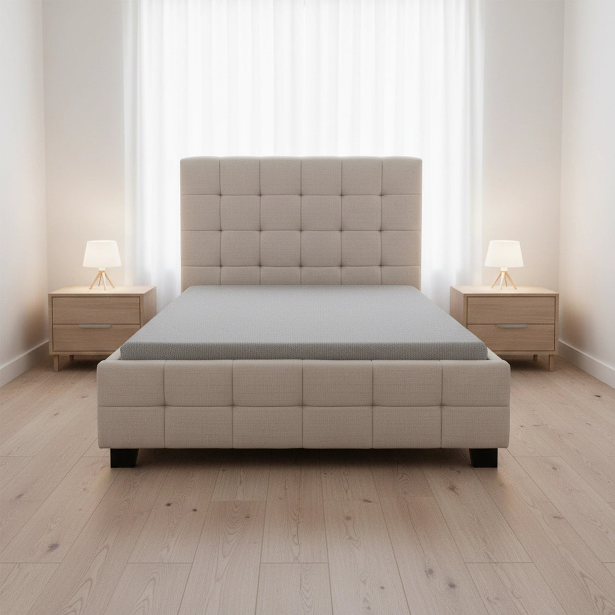 King Single Linen Fabric Deluxe Bed Frame Beige