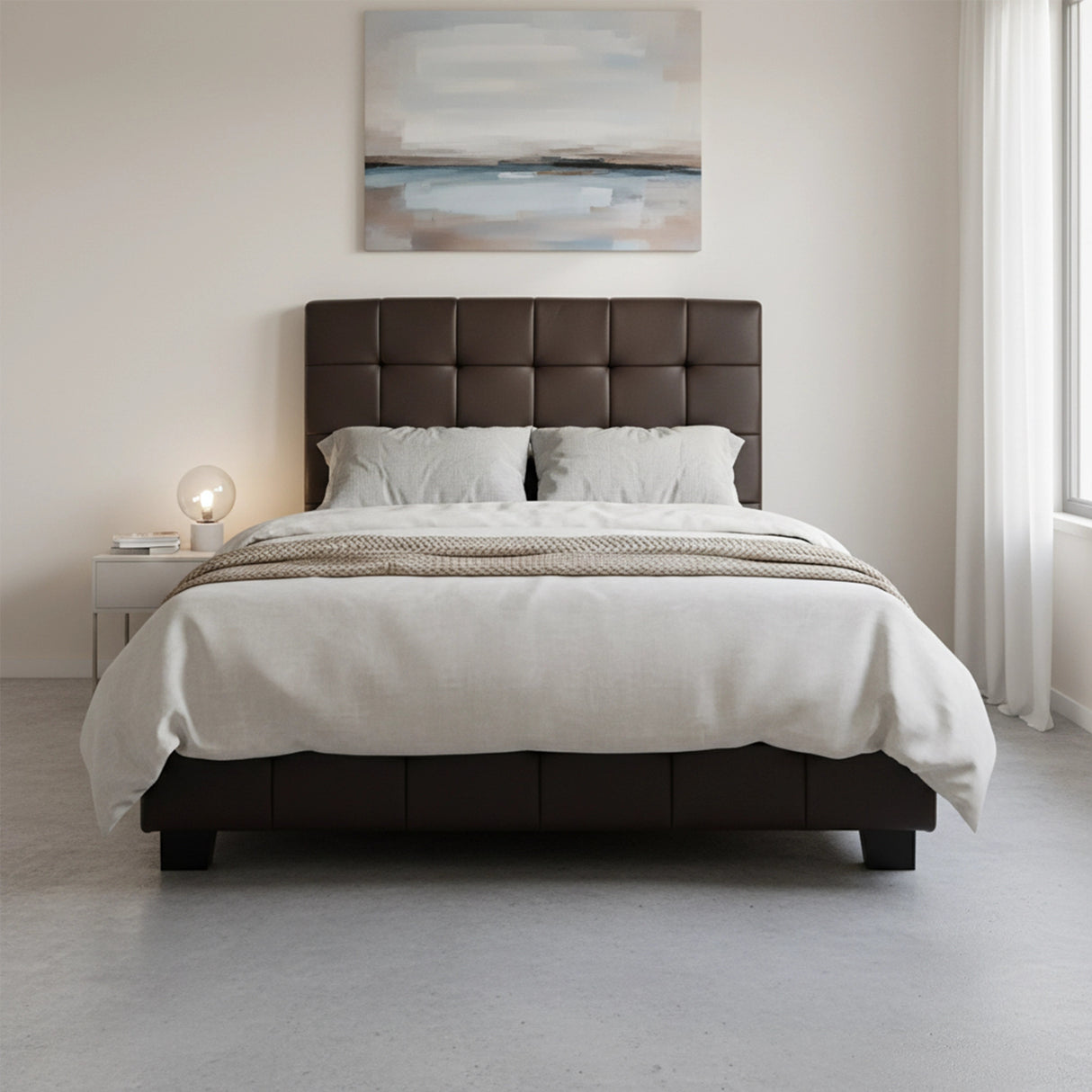King Single PU Leather Deluxe Bed Frame Brown