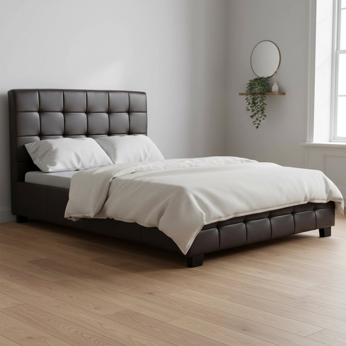 King Single PU Leather Deluxe Bed Frame Brown