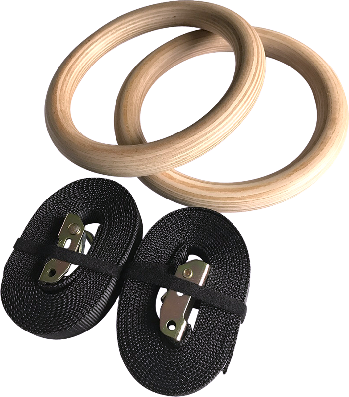 Birch Wood Gymnastic Rings with Adjustable Straps – Strength & Calisthenics Training