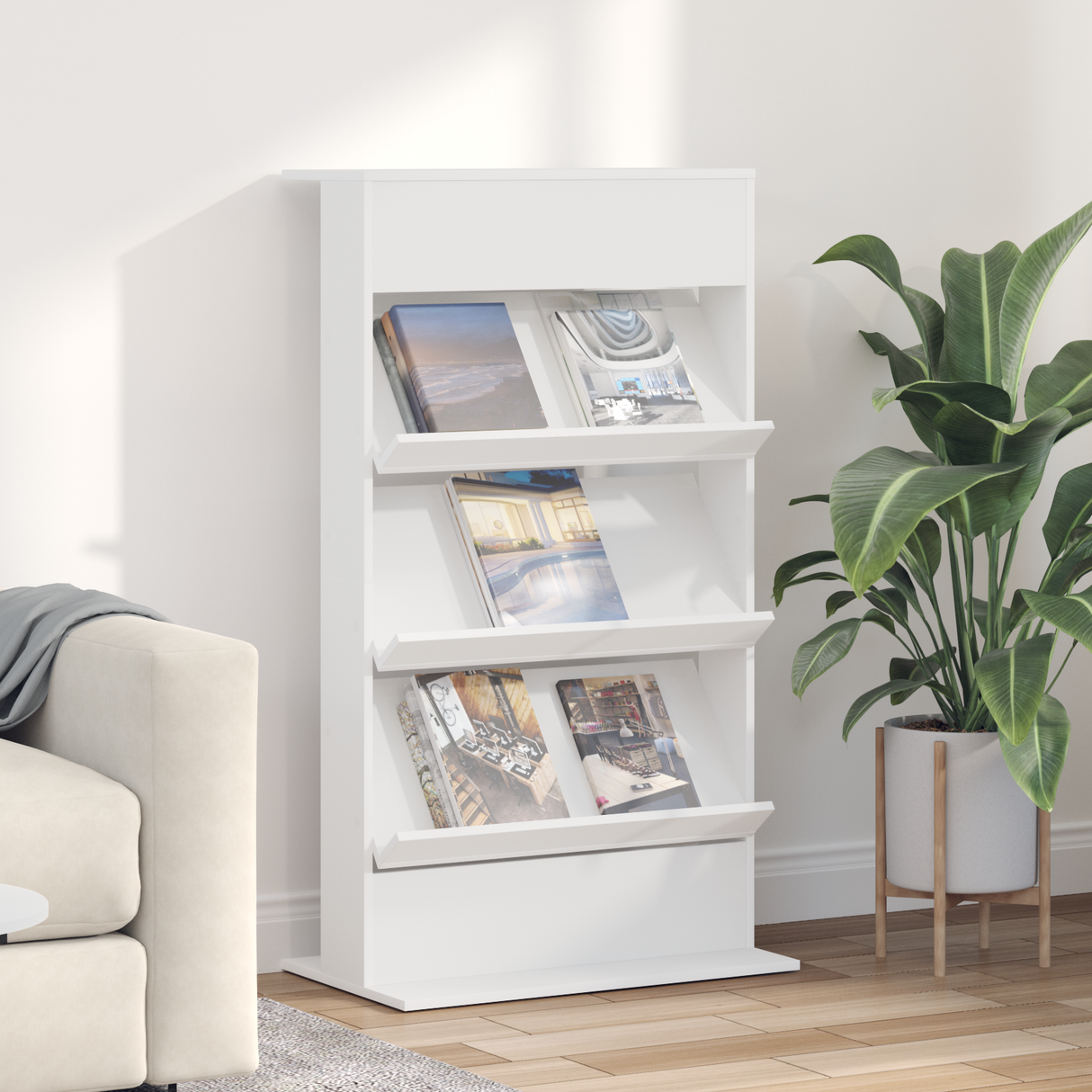 Magazine Rack with Shelf White 70 x 41 x 126 cm Engineered Wood