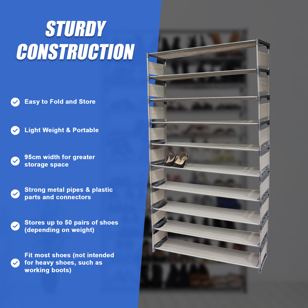 50 Pairs 10 Tiers Shoe Rack