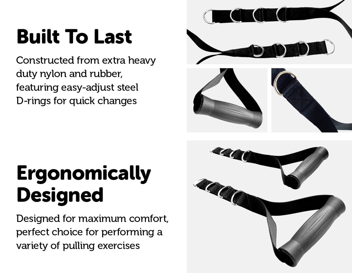 2x Adjustable Nylon Cable Handles – Home Gym Attachment for Strength Training