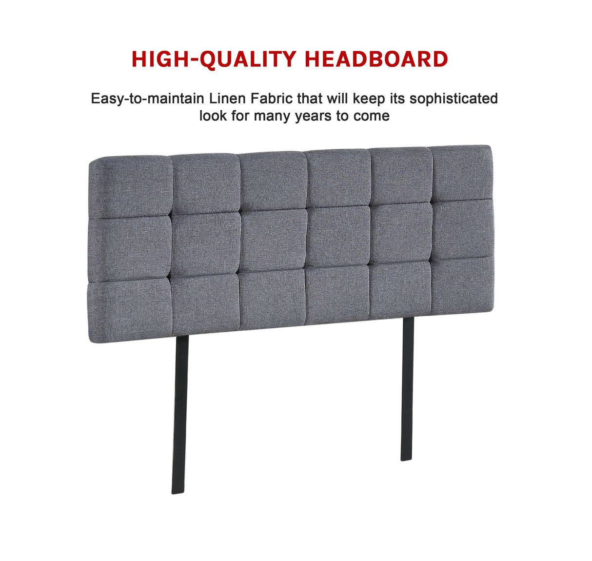 Linen Fabric Double Bed Deluxe Headboard Bedhead - Grey