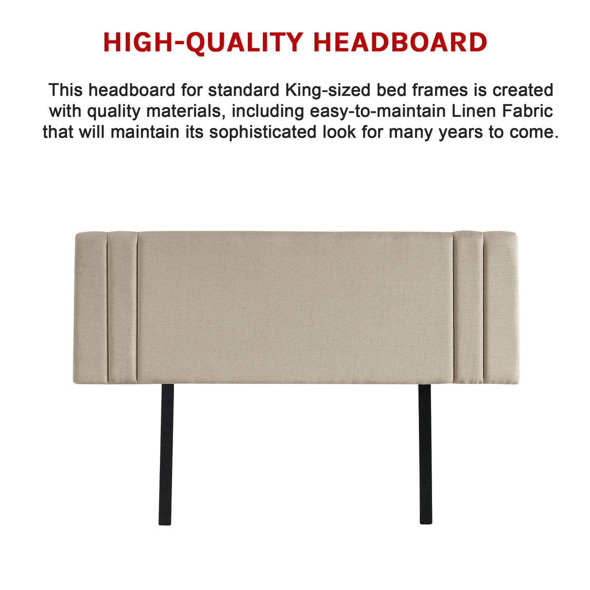 Linen Fabric King Bed Deluxe Headboard Bedhead - Beige
