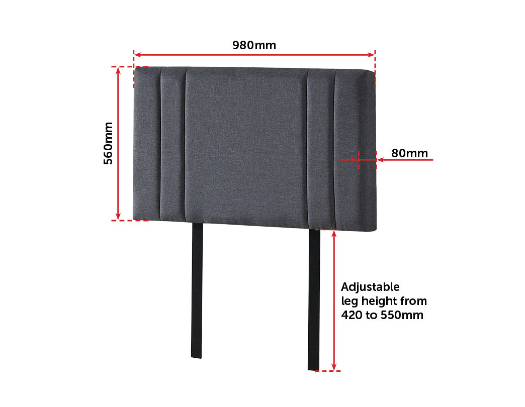 Linen Fabric Single Bed Deluxe Headboard Bedhead - Grey