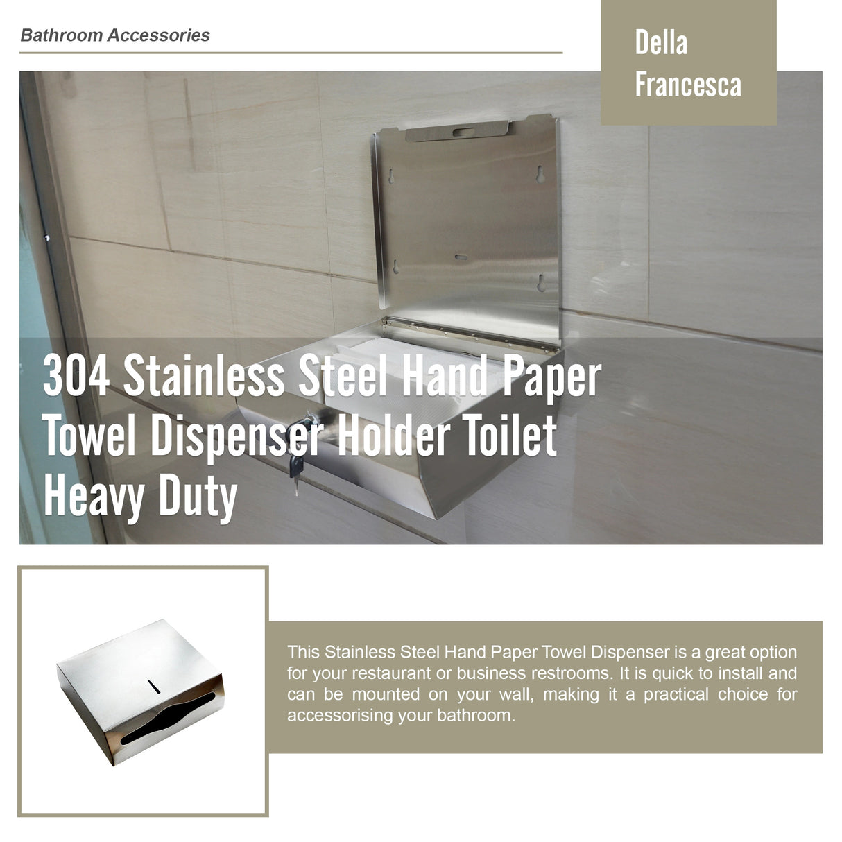 304 Stainless Steel Hand Paper Towel Dispenser Holder Toilet Heavy Duty