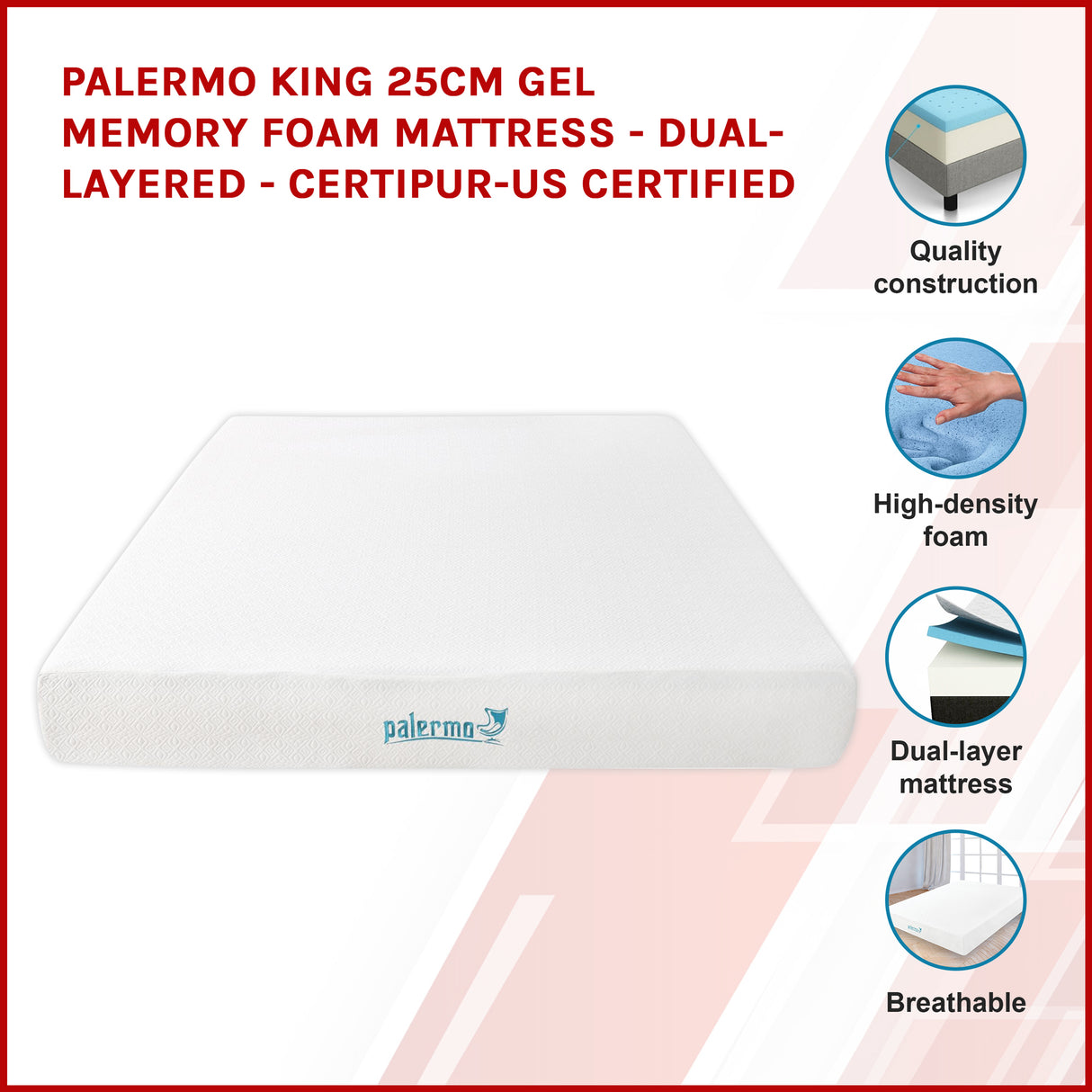 King 25cm Gel Memory Foam Mattress – Dual-Layered Comfort with CertiPUR-US® Certified Foam