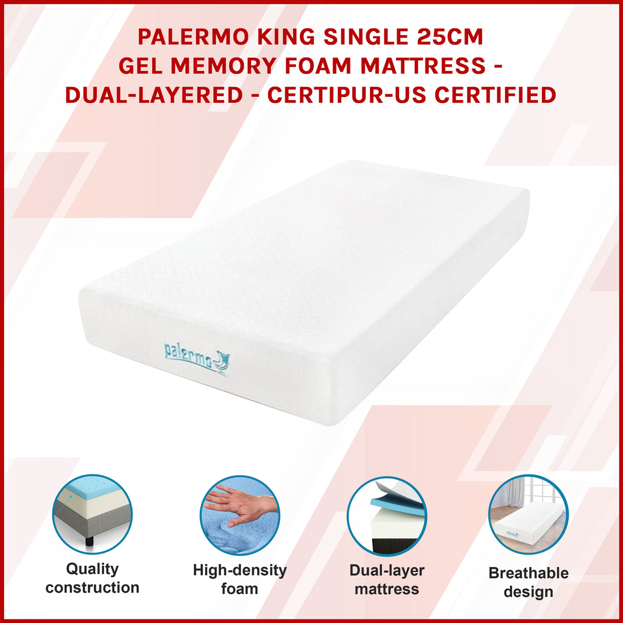 King Single 25cm Gel Memory Foam Mattress – Dual-Layered Comfort with CertiPUR-US® Certified Foam