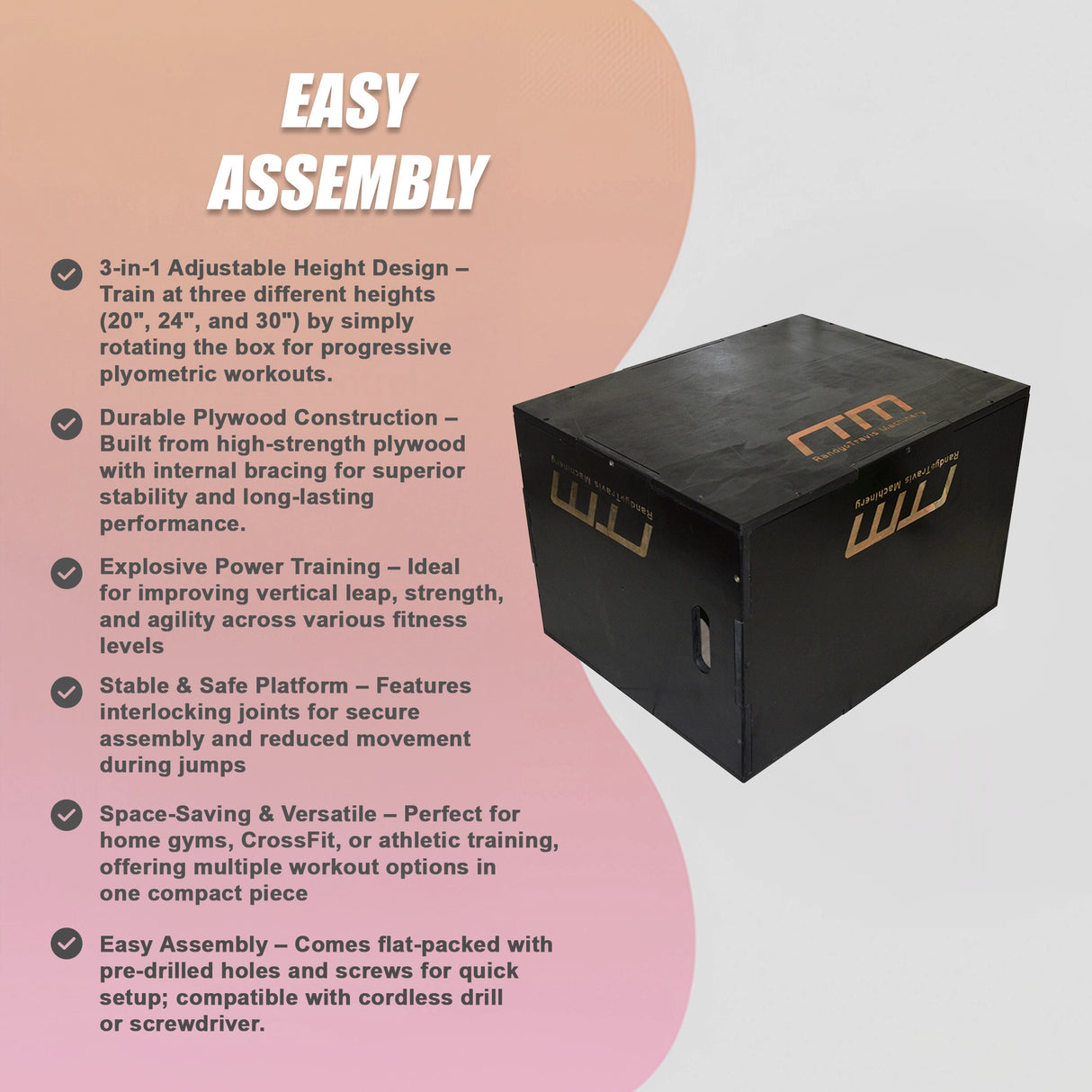 3 IN 1 Black Wood Plyo Games Plyometric Jump Box