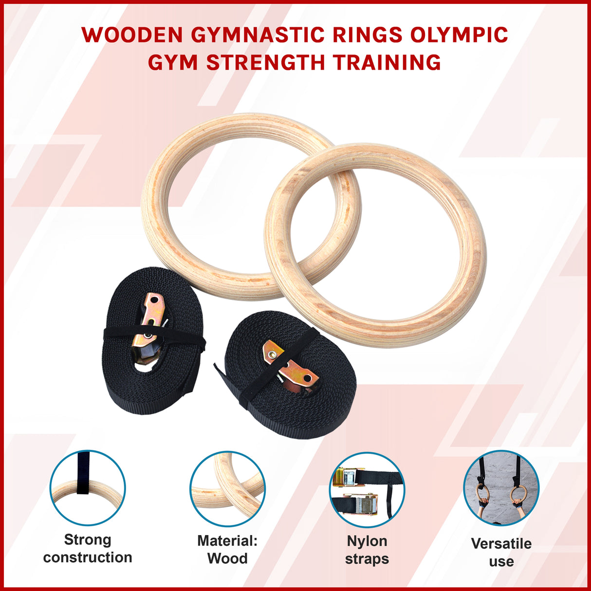 235mm Wooden Gymnastic Rings – Olympic Gym Strength Training & Fitness