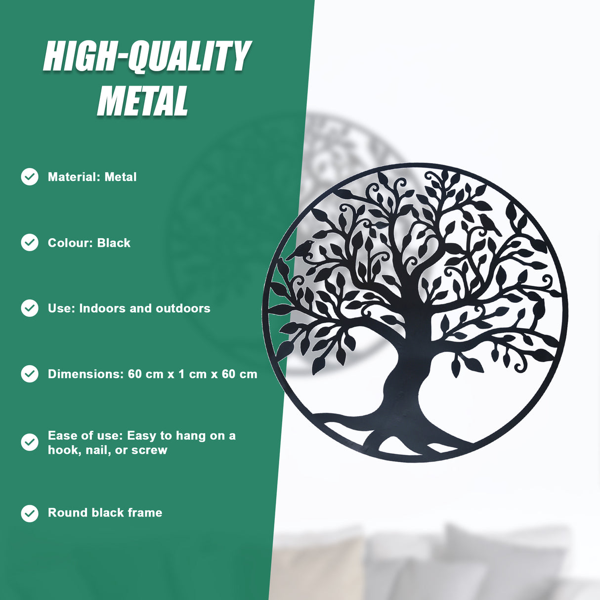 Black Tree of Life Wall Art Hanging Metal Iron Sculpture Garden 60cm
