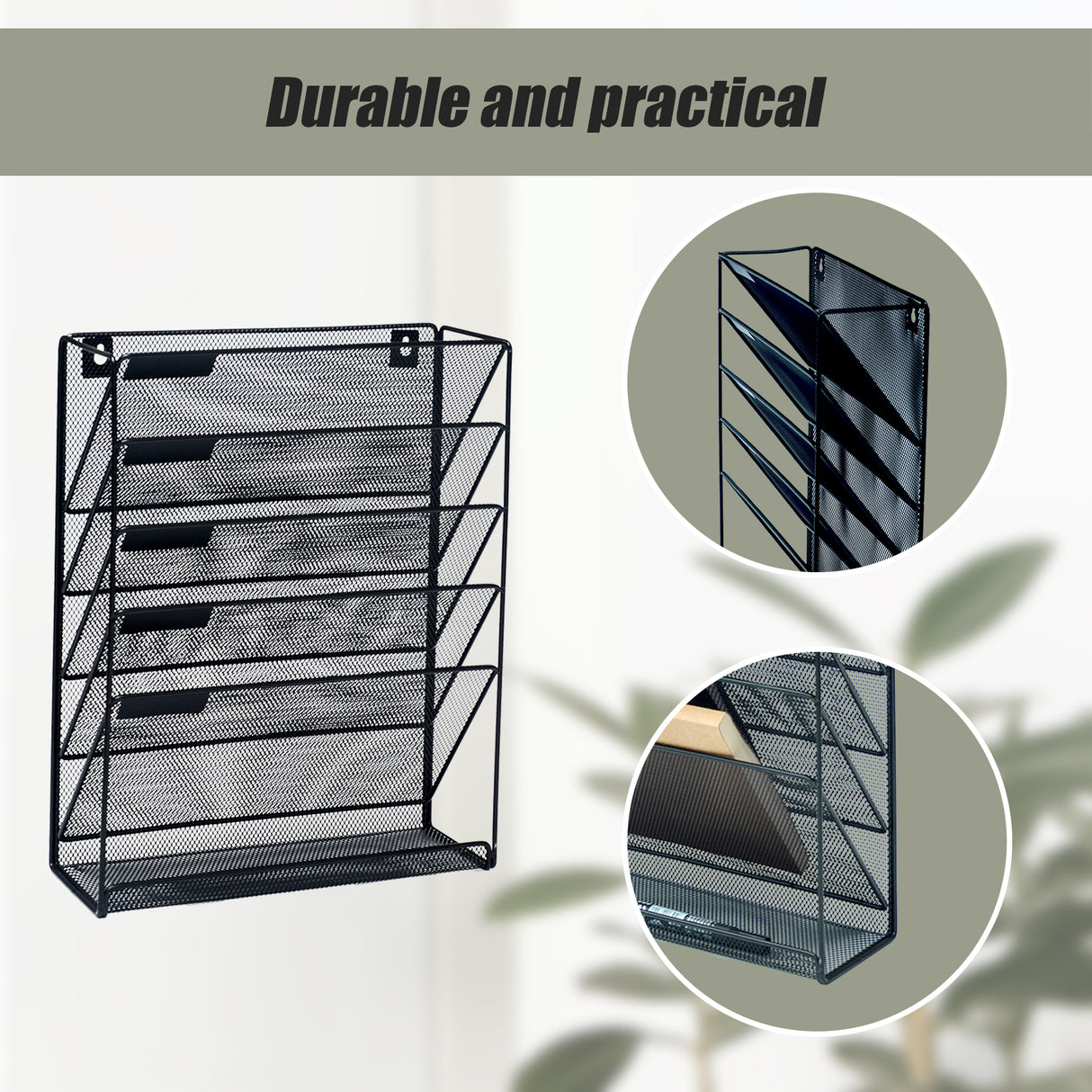 Wall Mount 6 Pocket Hanging File Sorter Organizer Folder Holder Rack Storage