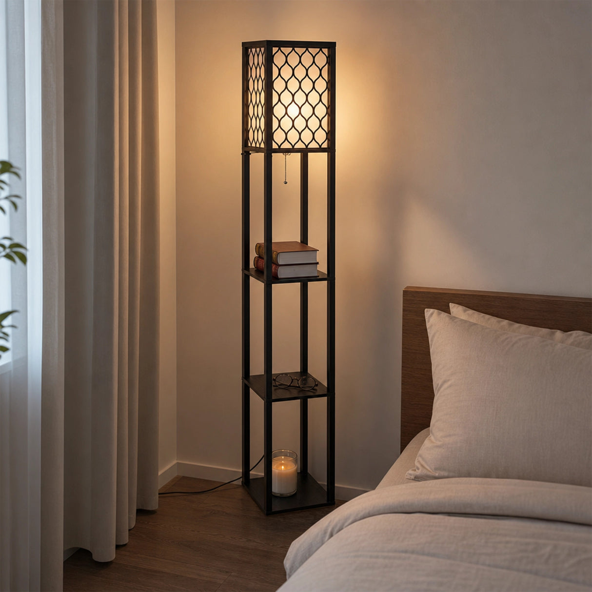Shelf Floor Lamp - Shade Diffused Light Source with Open-Box Shelves