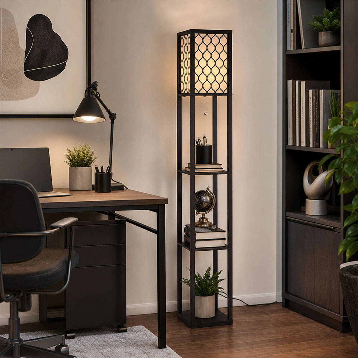 Shelf Floor Lamp - Shade Diffused Light Source with Open-Box Shelves