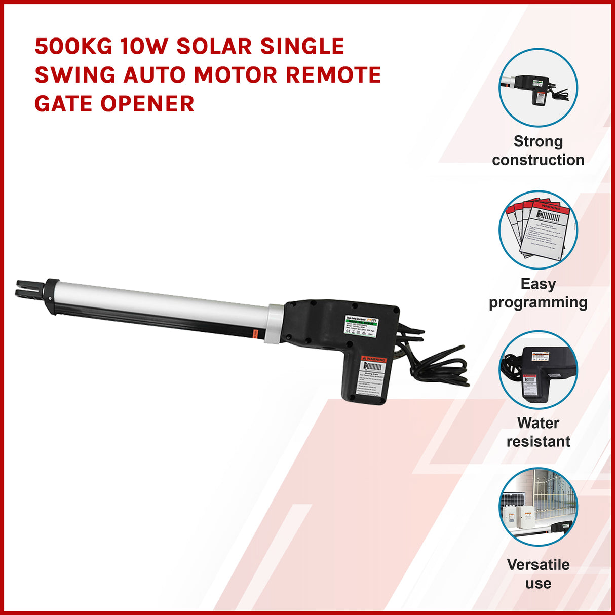500KG 10W Solar Single Swing Auto Motor Remote Gate Opener