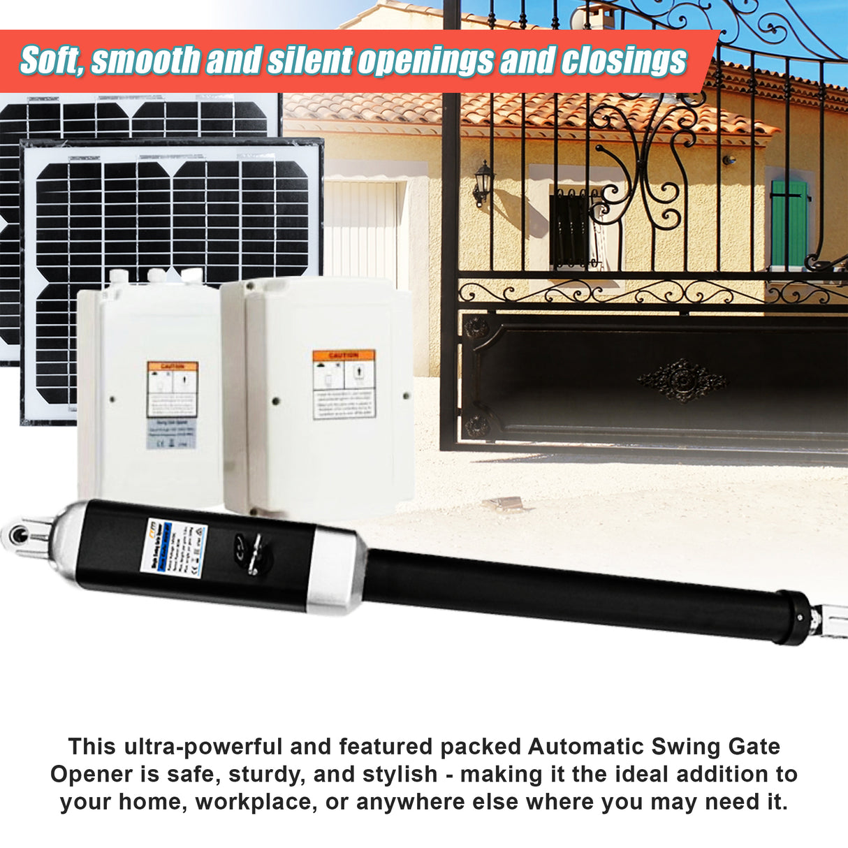 500KG 20W Solar Single Swing Auto Motor Remote Gate Opener