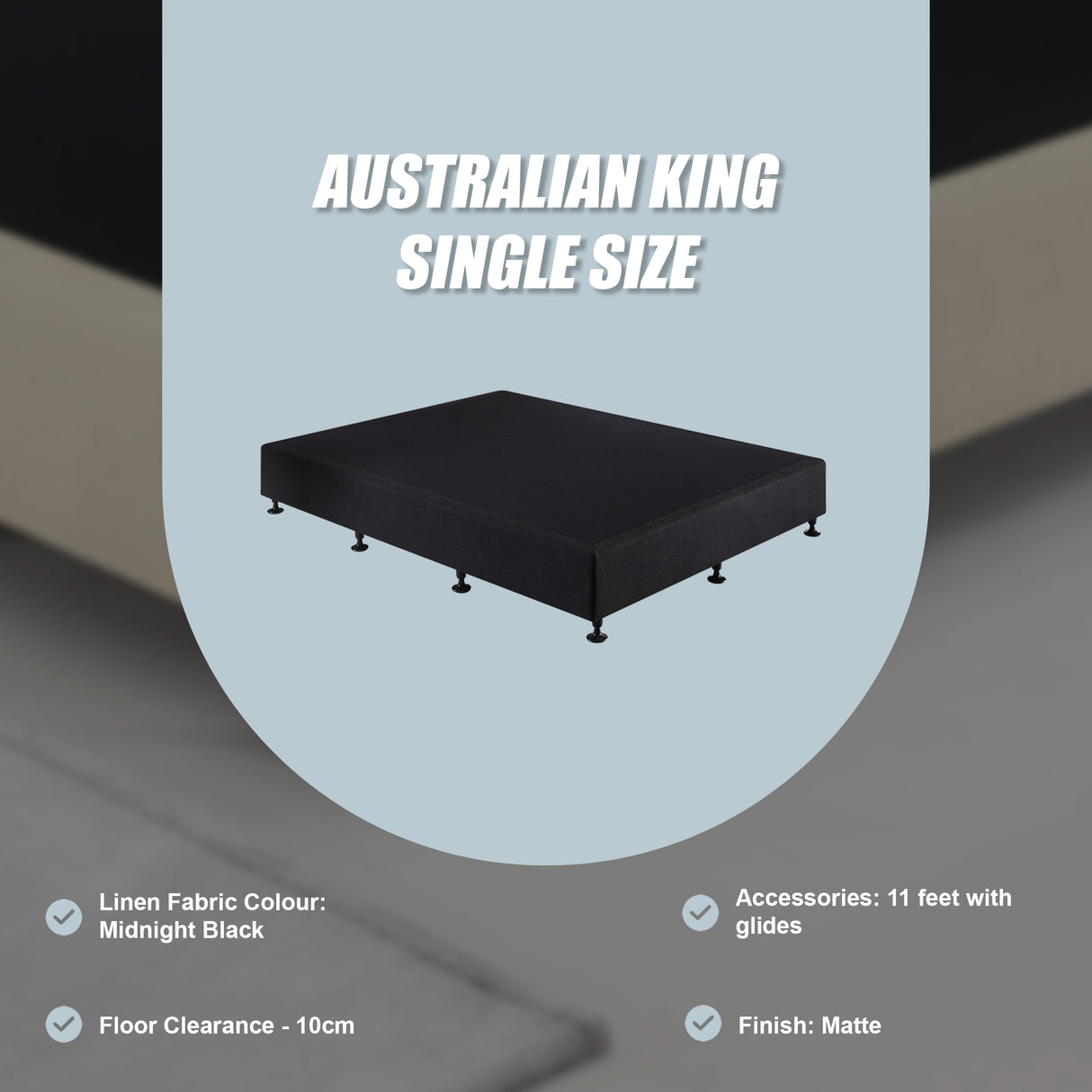 Palermo King Single Ensemble Bed Base Midnight Black Linen Fabric