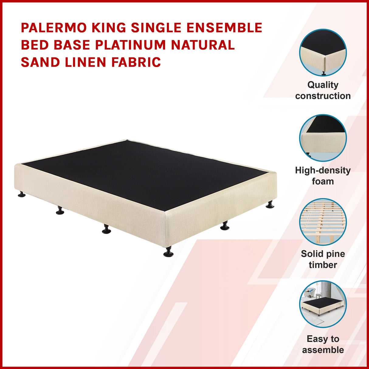 Palermo King Single Ensemble Bed Base Platinum Natural Sand Linen Fabric