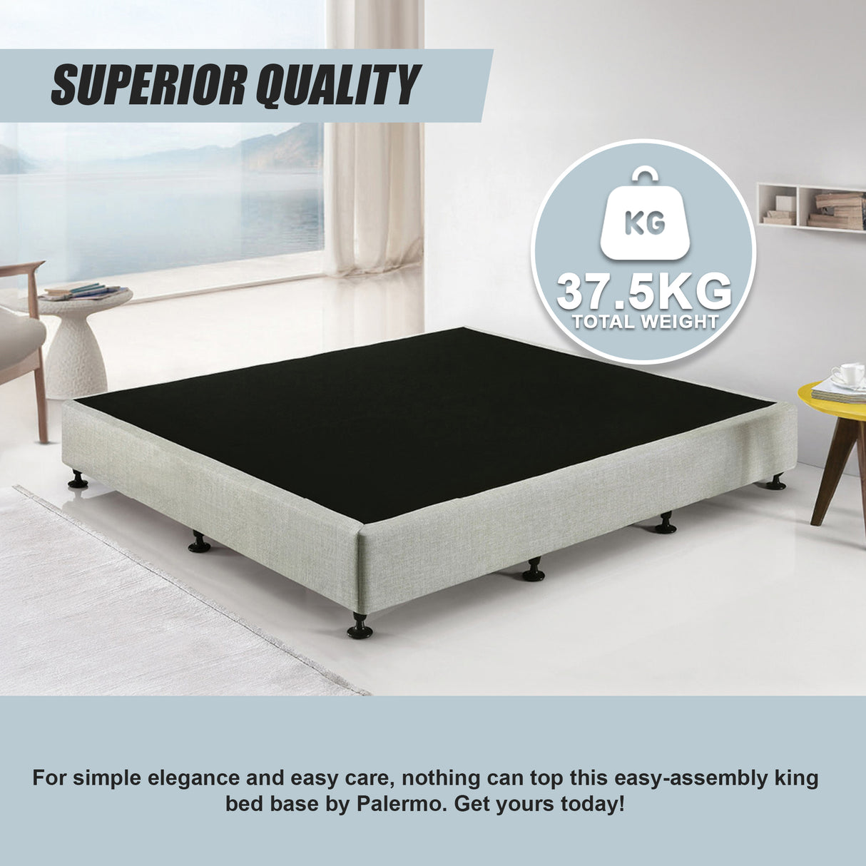Palermo King Ensemble Bed Base Platinum Light Grey Linen Fabric