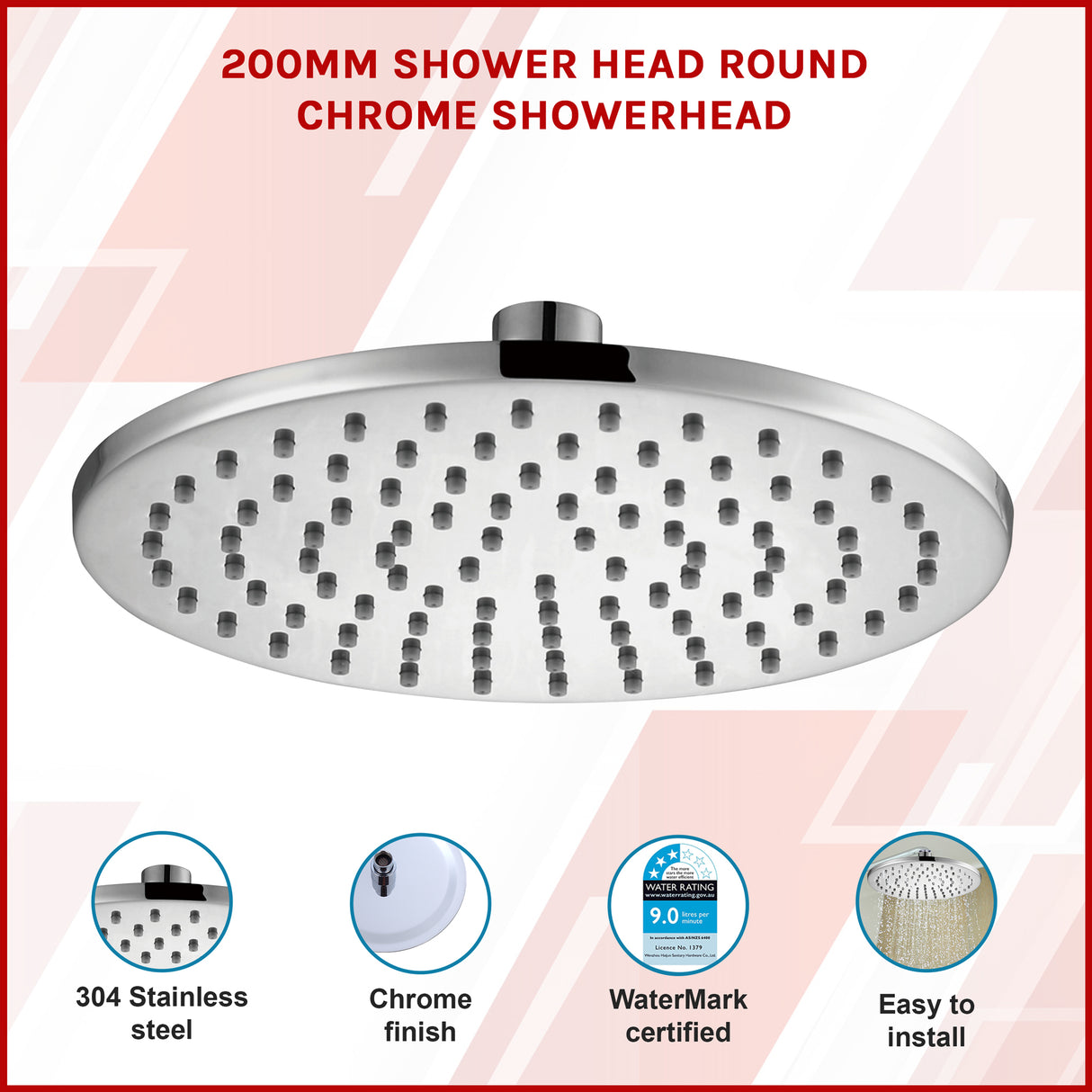 200mm Shower Head Round Chrome Showerhead