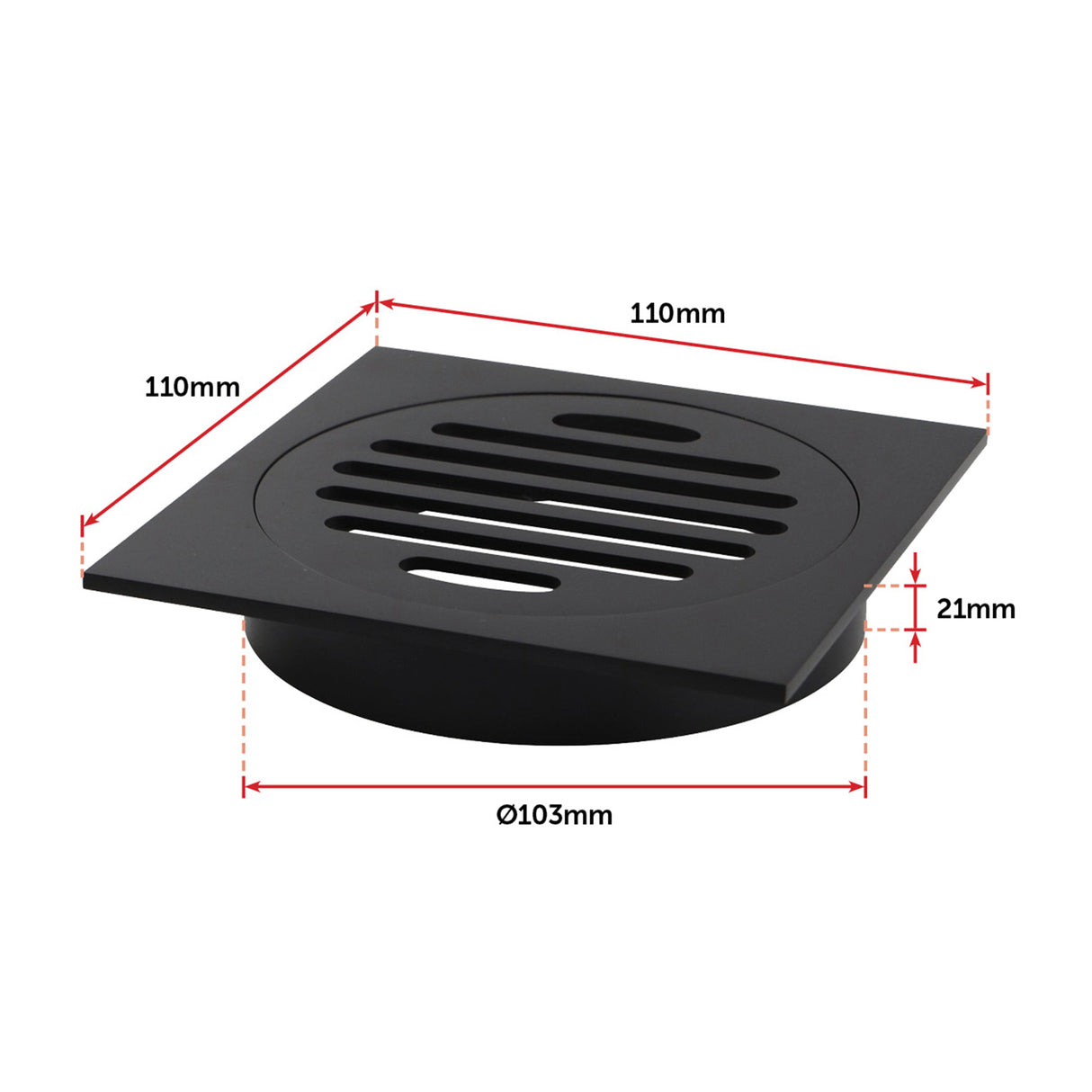 Square Black Floor Grate Drain 110 mm Full Brass Construction