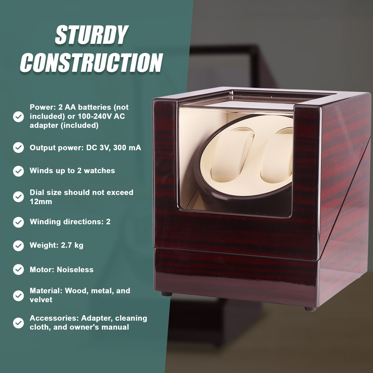 Automatic Dual Watch Winder Wood Display Box Case Motor Rotation Storage