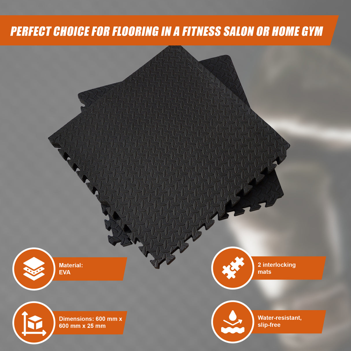 12 Tiles EVA Rubber Foam Gym Mat 60x60cm – 2.5cm Thick Fitness Flooring Set