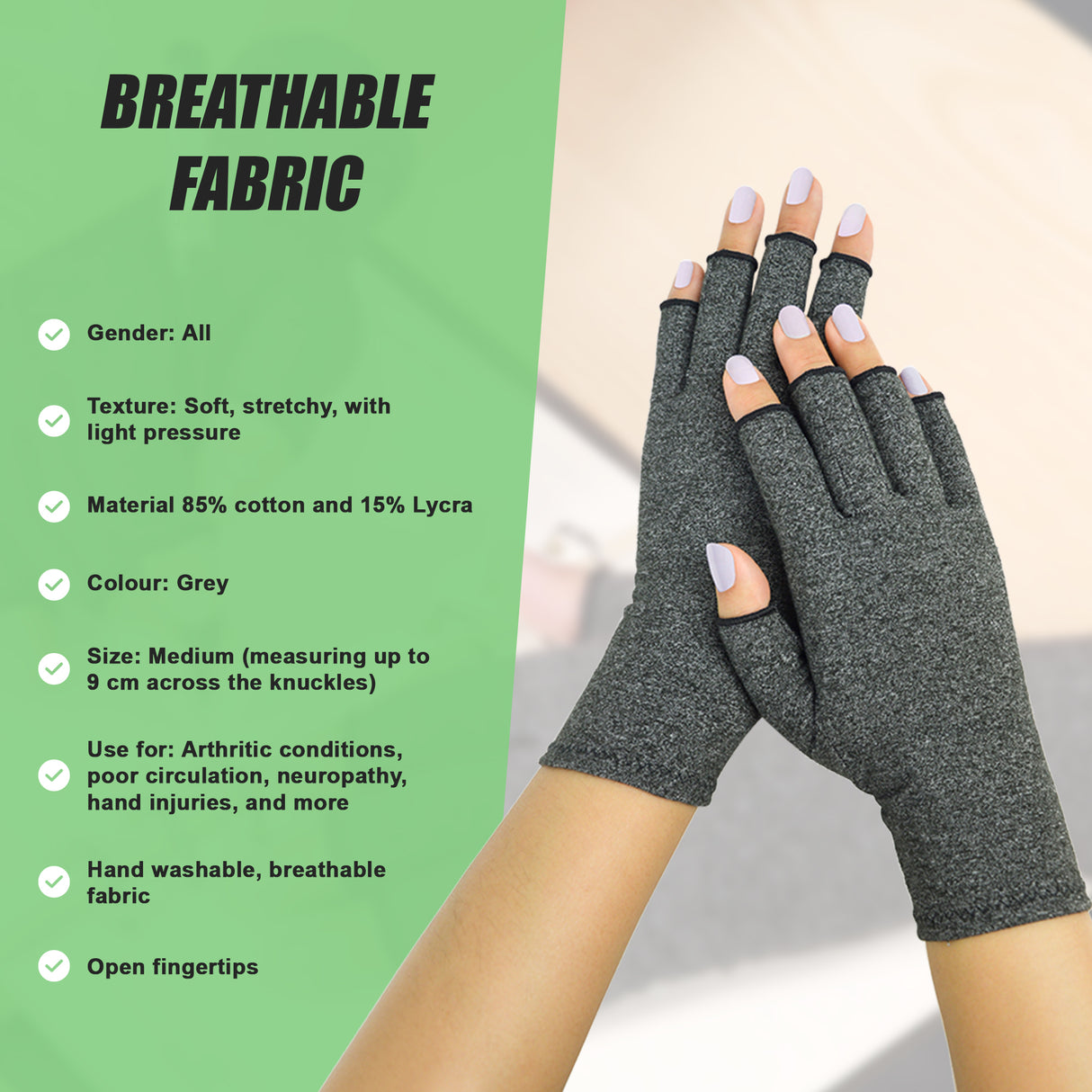 Arthritis Gloves Compression Joint Finger Hand Wrist Support Brace - Medium