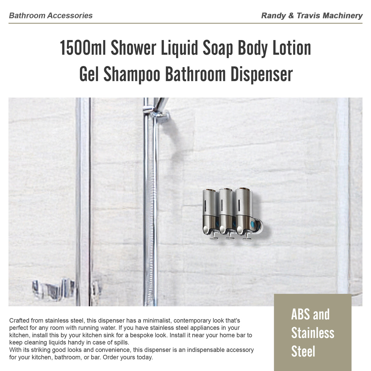 1500ml Shower Liquid Soap Body Lotion Gel Shampoo Bathroom Dispenser