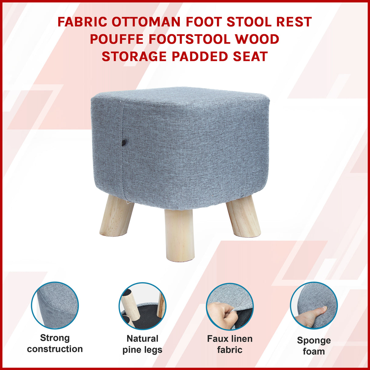 Fabric Ottoman Foot Stool Rest Pouffe Footstool Wood Storage Padded Seat