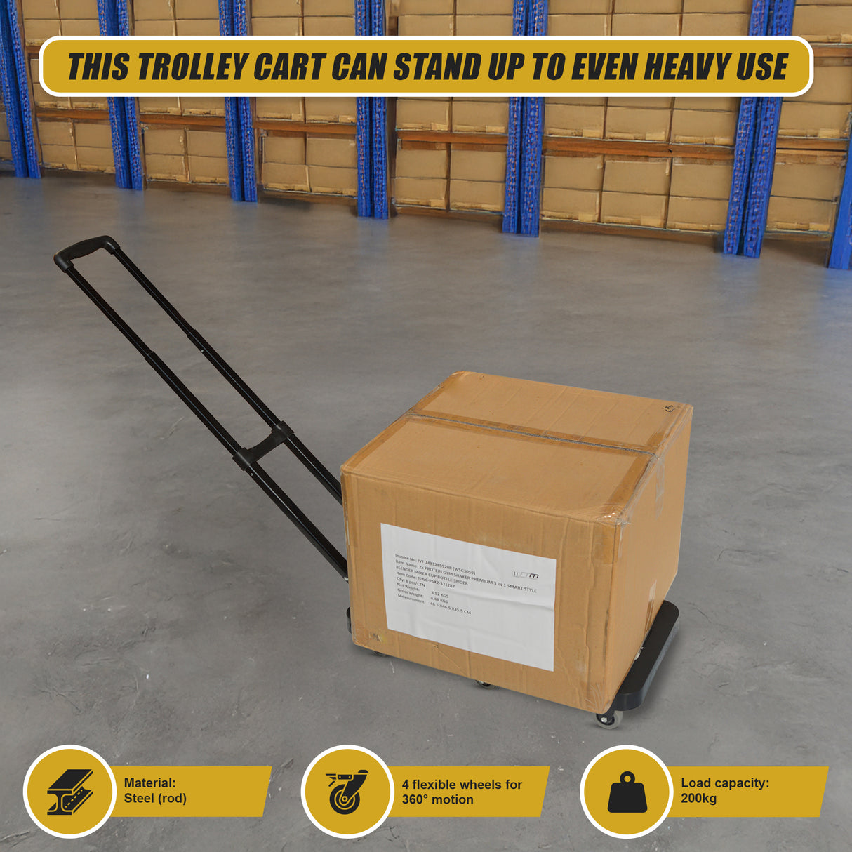 Foldable Hand Flatbed Trolley Cart 6 x 360 Degree Rotating Wheels with Maximum Load 200Kg