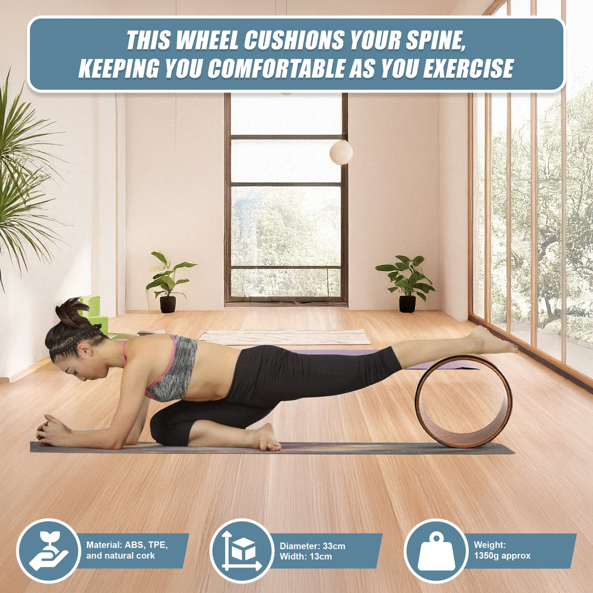 Yoga Pilates Wheel Cork Circle Prop Back Chest Hips Abdomen Stretch Roller