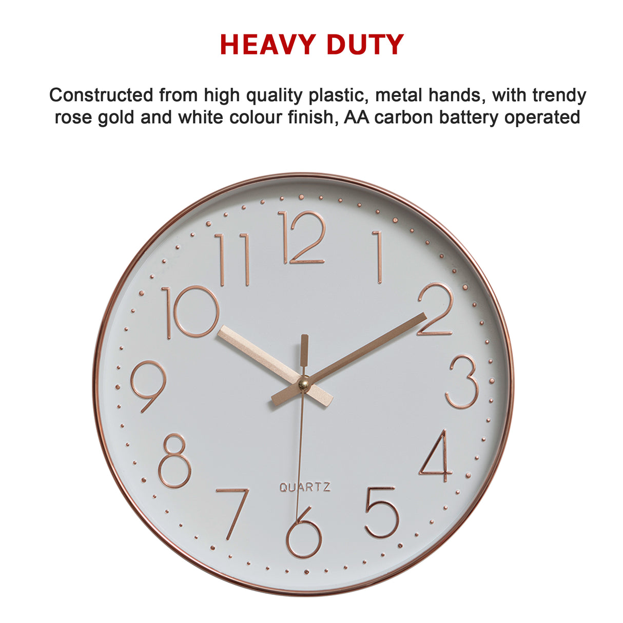 Modern Rose Gold Wall Clock – Silent Non-Ticking Quartz Battery Operated Design