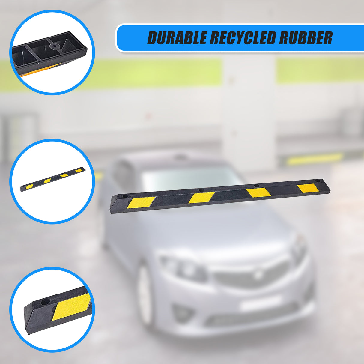 180cm Heavy Duty Rubber Curb Parking Guide Wheel Driveway Stopper Reflective Yellow