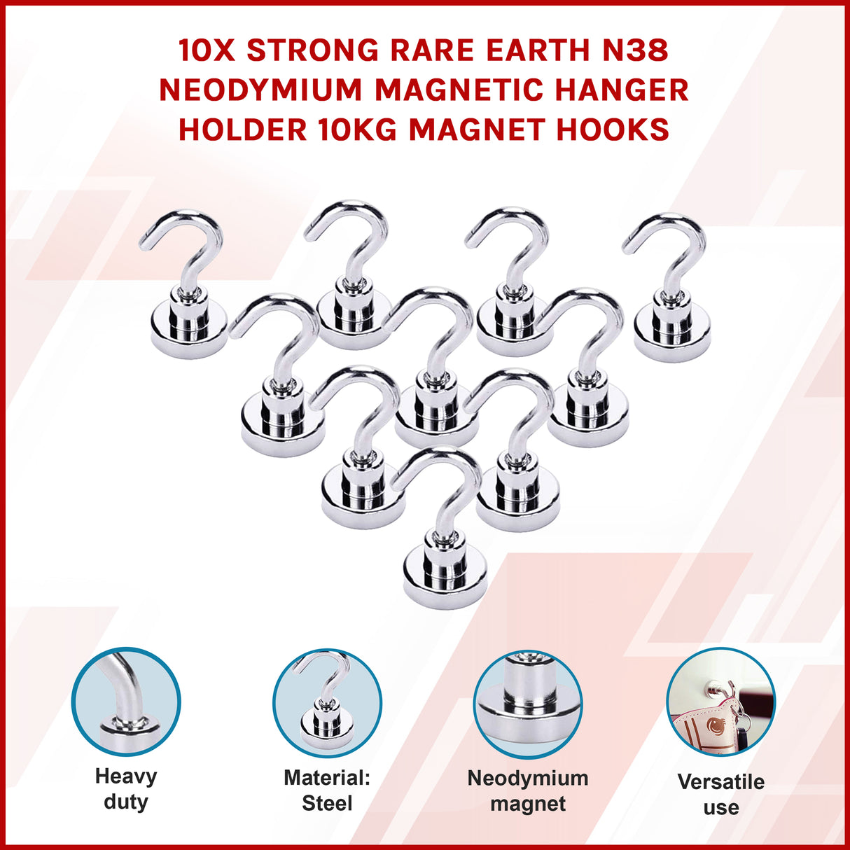 10x Strong Rare Earth N38 Neodymium Magnetic Hanger Holder 10kg Magnet Hooks