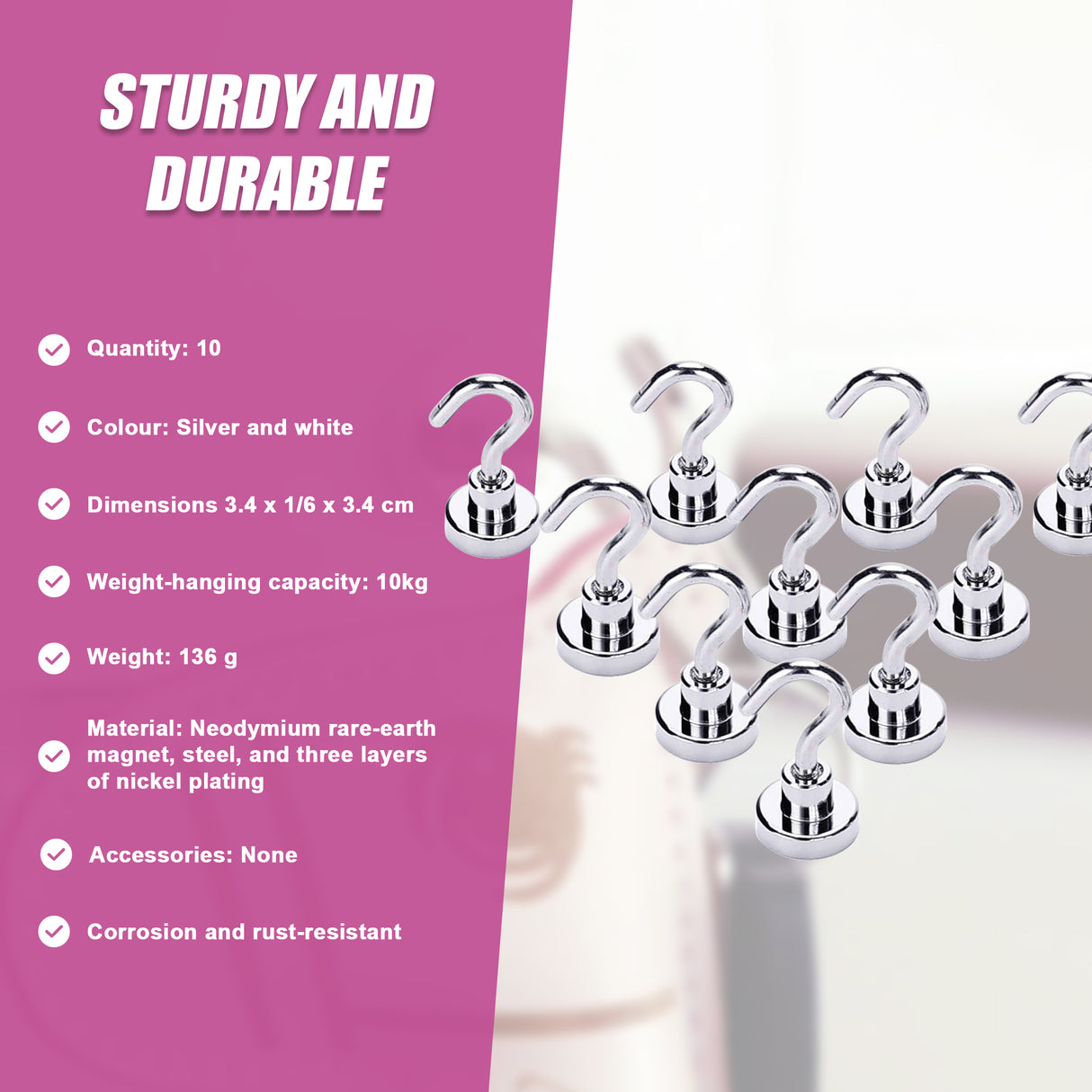 10x Strong Rare Earth N38 Neodymium Magnetic Hanger Holder 10kg Magnet Hooks
