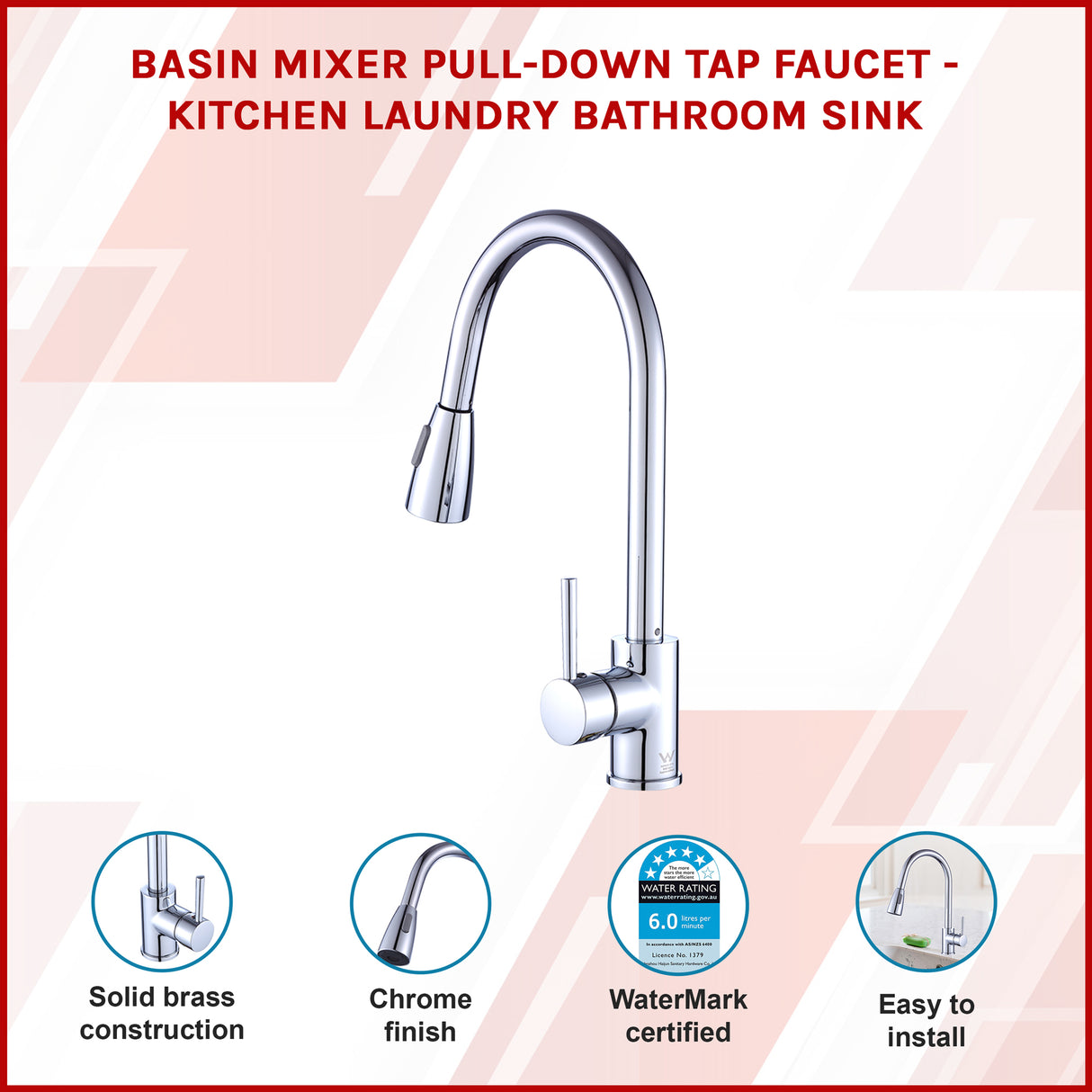 Basin Mixer Pull-Down Tap Faucet -Kitchen Laundry Bathroom Sink
