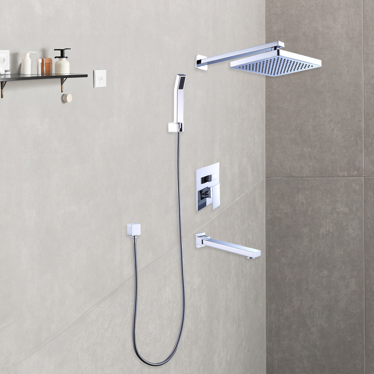 8" Rain Shower Head Straight Wall Arm Mixer Set Wall Bath Spout Outlet Tap