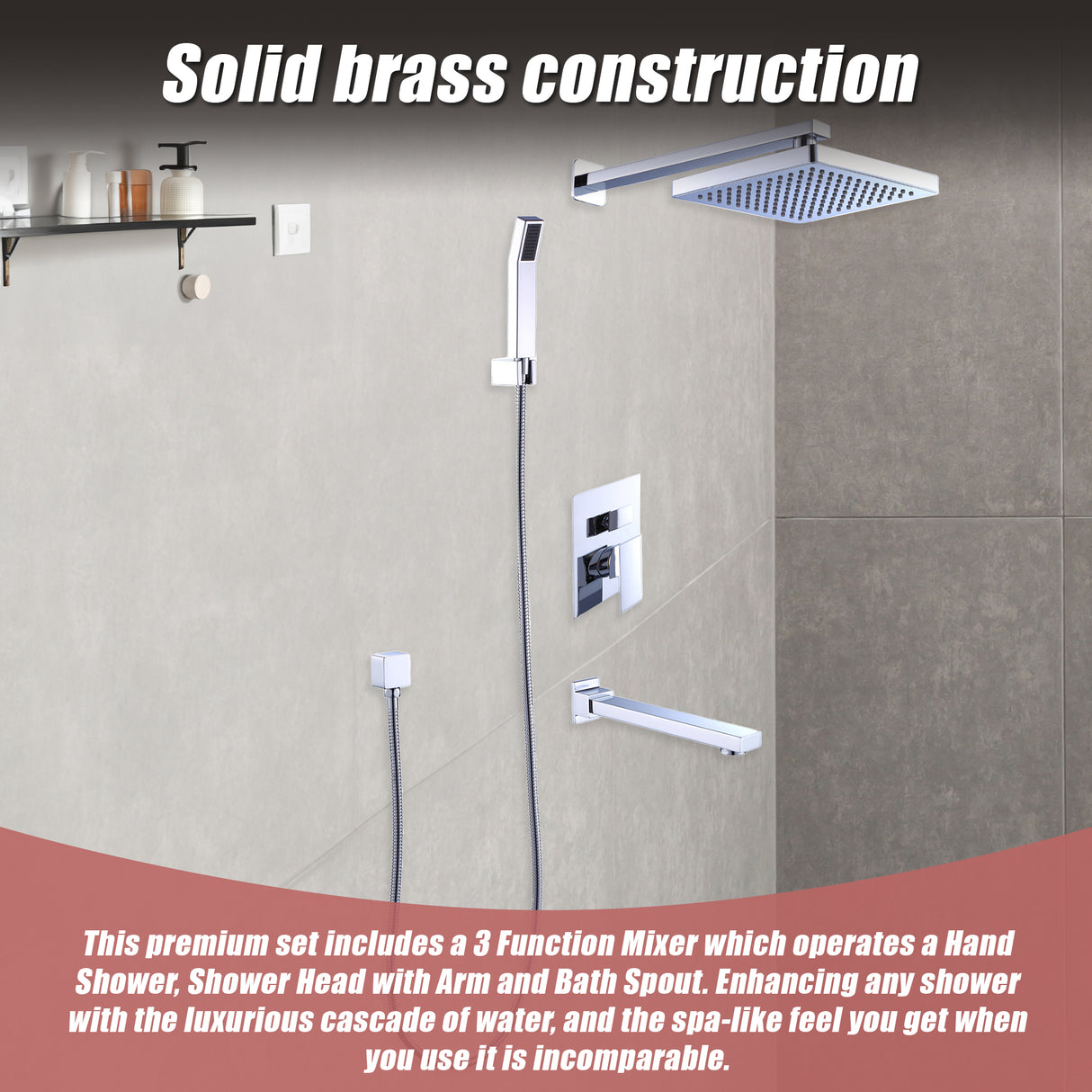 8" Rain Shower Head Straight Wall Arm Mixer Set Wall Bath Spout Outlet Tap